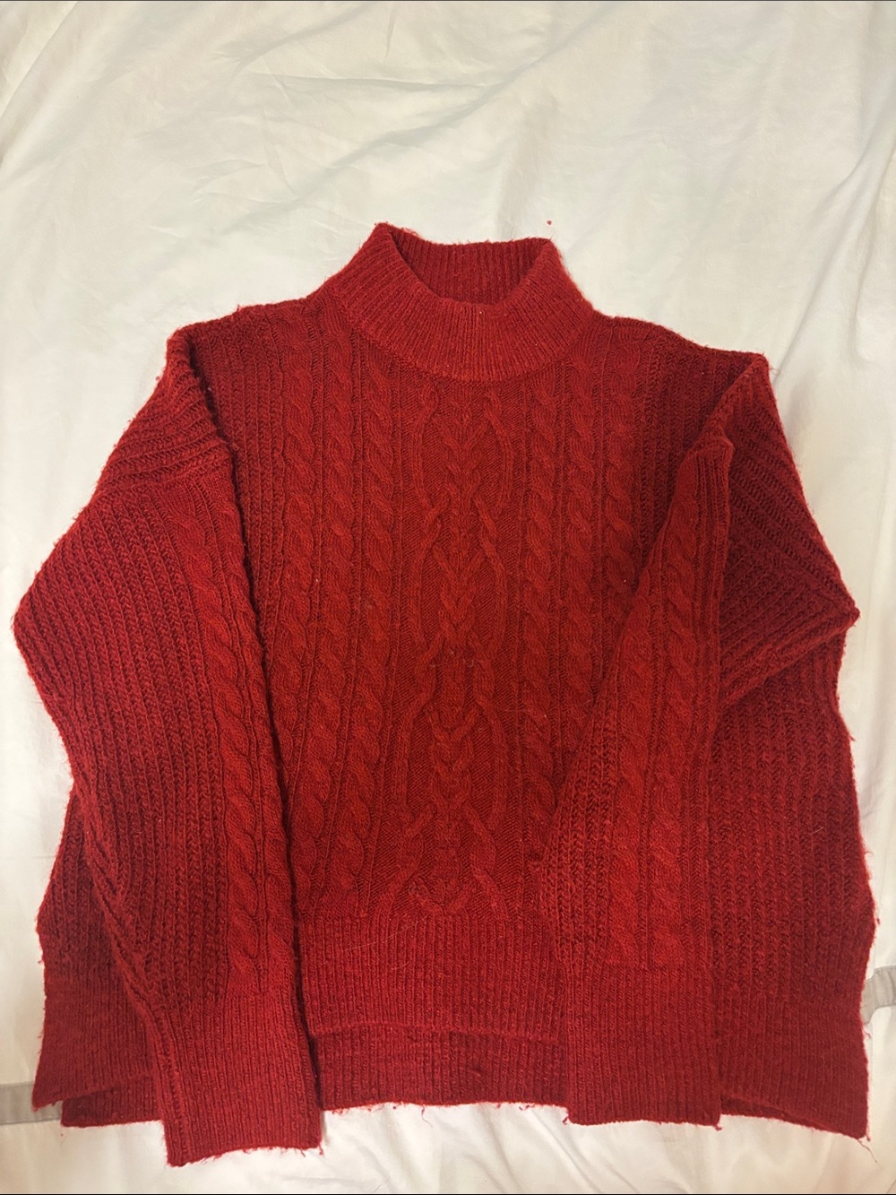 Women’s Red Cable Knit Mock Neck Sweater